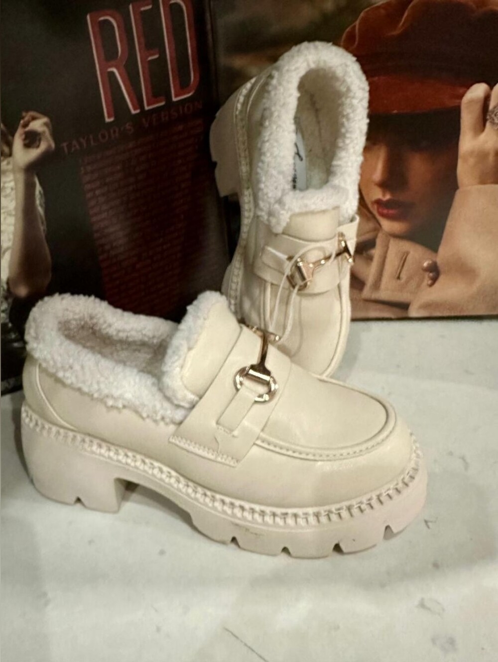Forever Cream Faux-Shearling Lug Sole Loafers